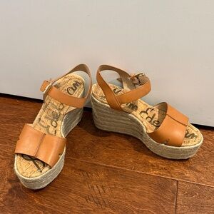 Sam Edelman Women's Tan cognac leather Wedge Sandals Maura Size 8